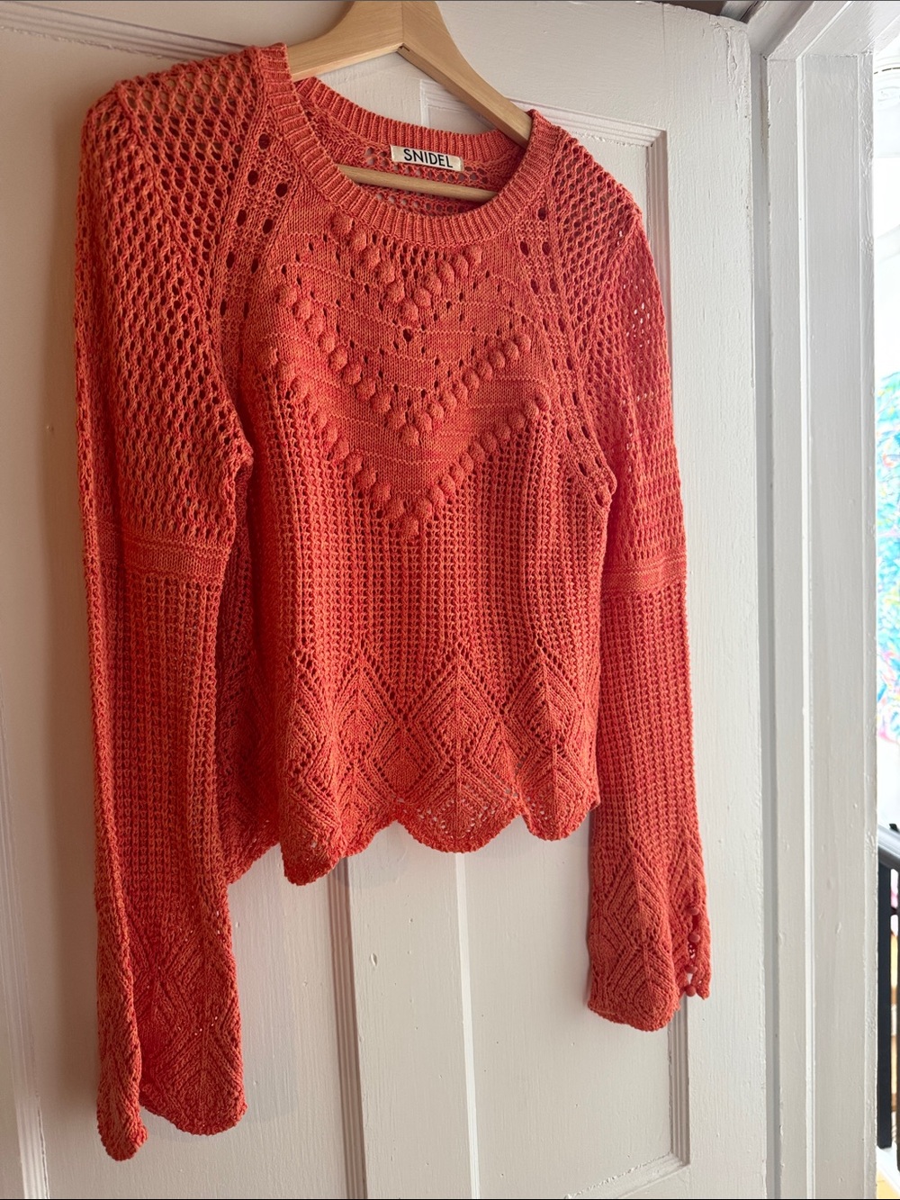 Snidel Coral Open-Knit Crewneck Sweater